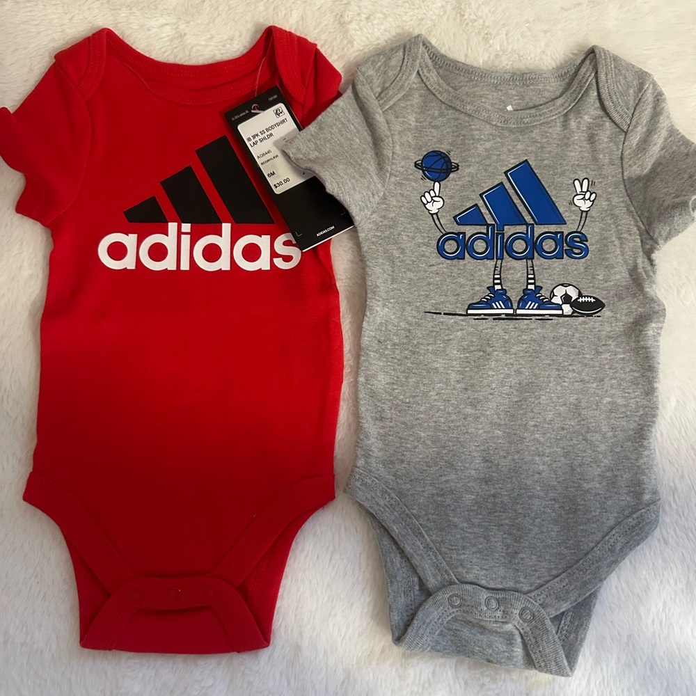 adidas Red and Gray Bodysuits for Infants